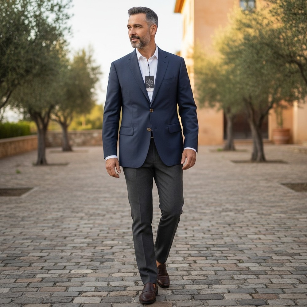 Tasso Elba Macy's Woolmark Mens Navy Suit 48L Blazer 42x30 pants 18x35 shirt 3pc